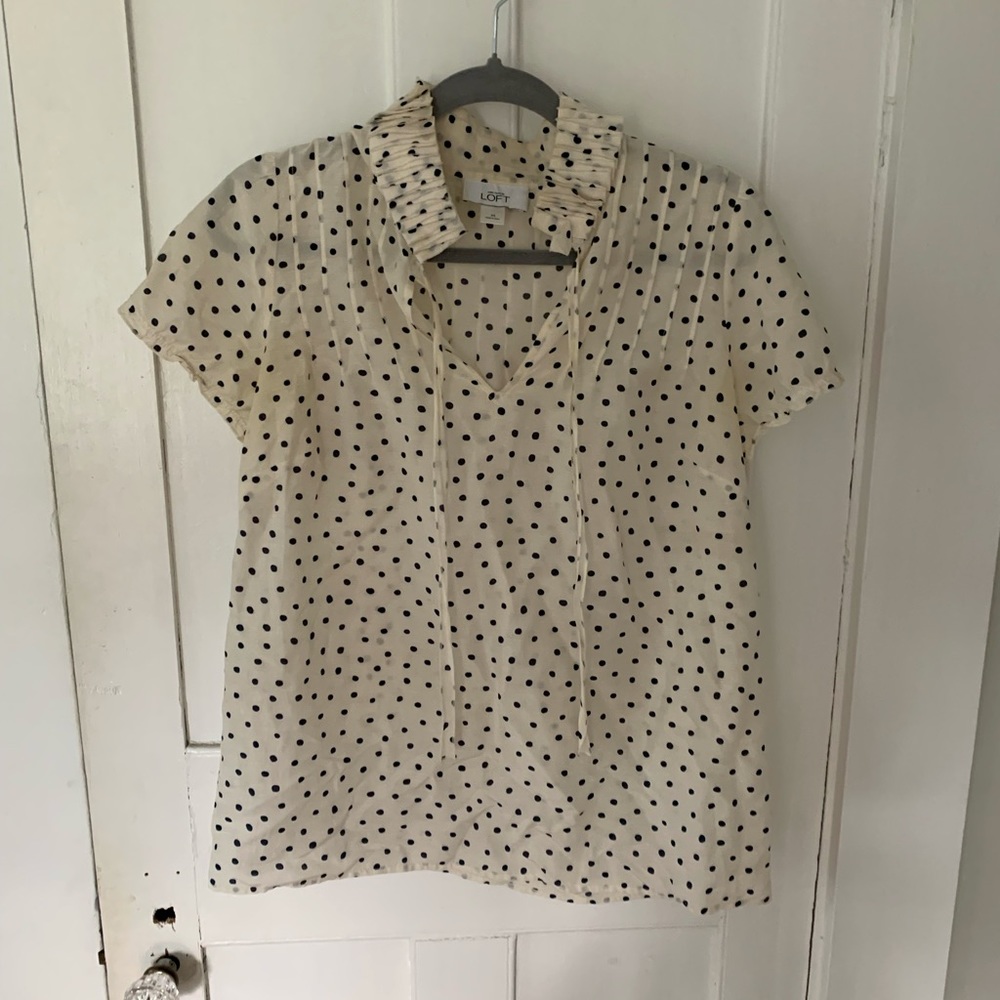 LOFT Polka Dot Accordion Pleat Short Sleeved Blouse